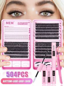 MEM 680/651/504片装睫毛嫁接套装，DIY睫毛嫁接套装，单根睫毛簇，D型卷翘睫毛嫁接套装，包含胶水、封层剂和睫毛嫁接工具，适合日常使用、旅行、新手入门、婚礼、约会、派对、节日等场合，也是圣诞节/万圣节/送礼佳品。 - 黑色 - 查看 12