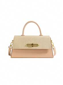 女士手提包，结构盒形，方形包，时尚优雅女士单肩包，粉色