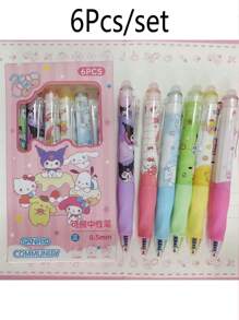 Sanrio 6Pcs My Melody Hello Kitty Kuromi Cinnamoroll Pochacco Gel Blue Pen Cute Cinnamon Dog And Friends Themed Erasable Pens Erasable Ink Stationery(Some Parts May Be Random), School Supplies,Back To School