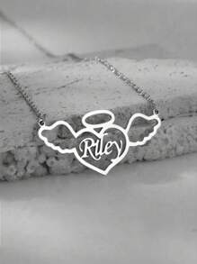 Colier personalizat cu nume în formă de inimă de înger - Alfabet personalizat, Colier cu nume personalizat, Pandantiv elegant cu inimă și aripă cu aur fin - Cadou de ziua de naștere, Ziua Îndrăgostiților, Aniversare - Colier din oțel inoxidabil, Cel mai bun cadou pentru întoarcerea la școală, Vacanță, Călătorie