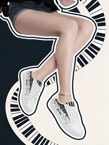 [Music Festival Theme]Women's Custom Photo And Name Lightweight Low-Top Sneakers, PU Leather Panel Shoes, Piano Keyboard Print, Unisex All-Season Casual Wear - Multicolor - View 5