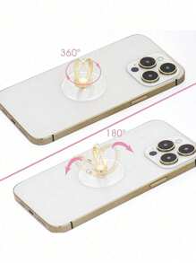 1pc Transparent Crystal Rhinestone Phone Ring Holder, Round Metal Rotating 360° Desktop Phone Stand, Universal Compatible With Apple/Android Phones, Birthday/Family/Friends Gift, Phone Grip, Phone Accessories