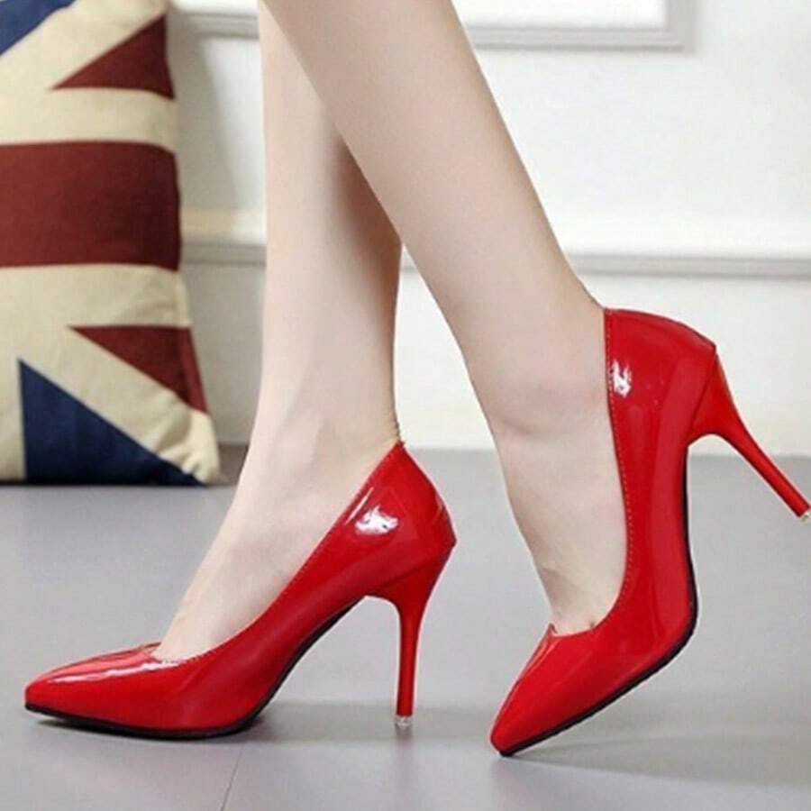 Las mujeres de tacón alto señaló zapatos individuales, temperamento nightclub color nude sexy zapatos de tacón alto - Rojo - Ver 1