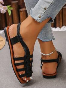 Women's Retro Woven Hollow Out Slip-On Sandals, Thick Heel, Vintage Roman Style, Versatile For Spring, Summer And Autumn - Black - View 7