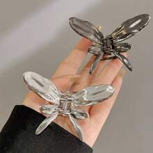 发夹 1 件女士简约花朵设计金属大发夹，时尚合金鲨鱼发夹，适合发髻，适合日常佩戴、派对、淋浴发饰优雅爪夹，学校用品，大学