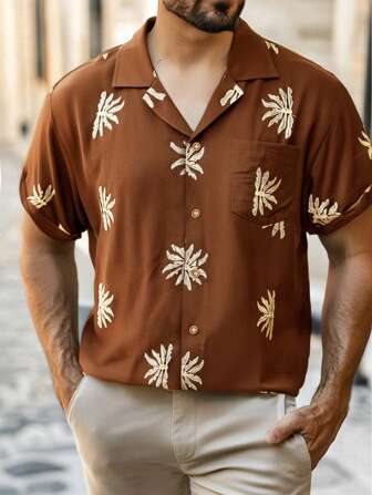 Men's Lightweight Embroidered Shirt, Casual Short Sleeve, Suitable For Travel, Vacation