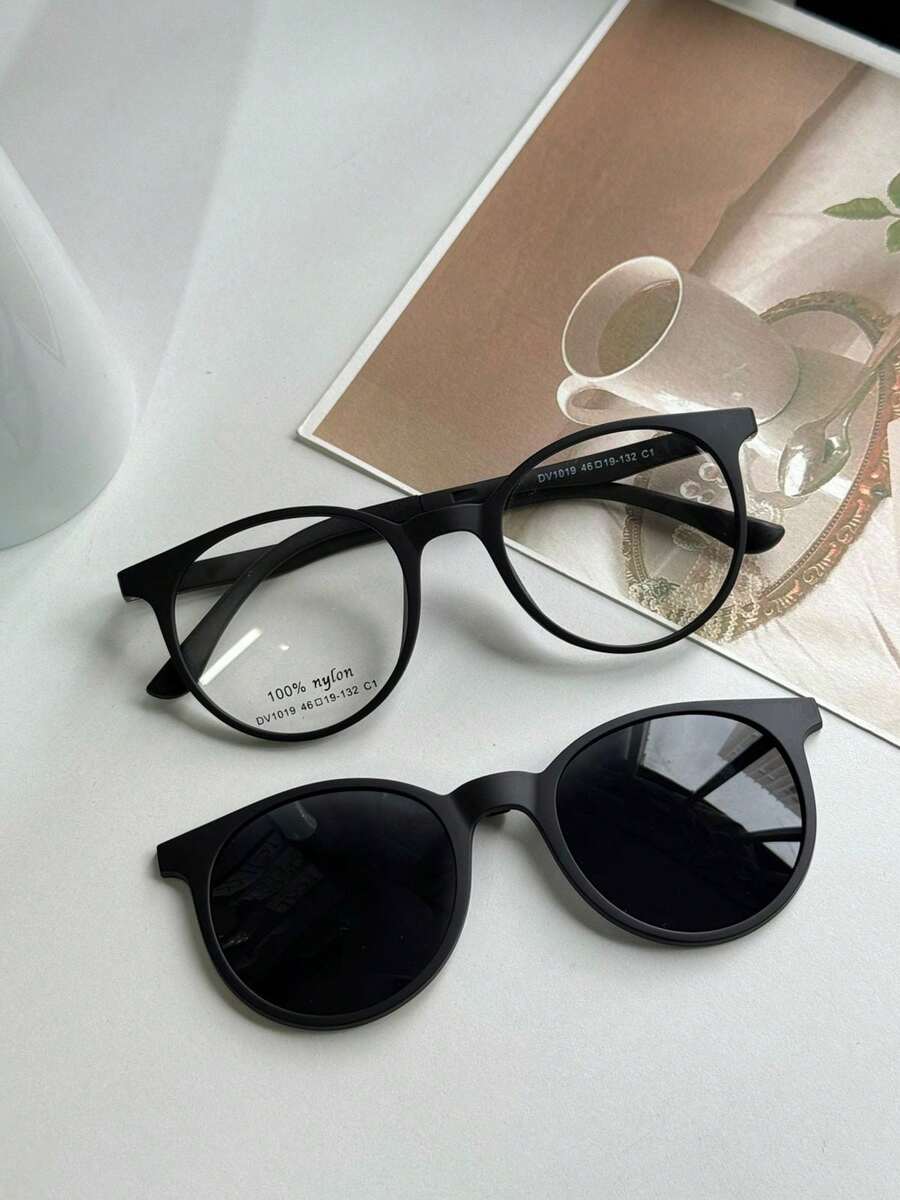 Children's Glasses Frame For Boys Clip-On 2 In 1 Round Polarized Lens 1019 - 黑色 - 查看 1