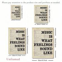 1 Stück, bedruckter Musikzitat-Leinwanddruck - Rahmenlos für Wand-Kunst in Wohnzimmer, Schlafzimmer, Restaurant, Badezimmer, Büro und mehr - zeitgenössische Heimdekoration Geschenk - "Musik ist der Klang des Gefühls"