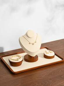 Oirlv Solid Wood Jewelry Tray Bracelet Ring Display Props Sets Jewelry Organizer Holder Necklace Display Stand Jewelry Plate-Beige - Beige - View 6