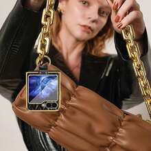 时尚菱形皮革电镀指环手机壳带镜头保护，适用于三星 Z Flip 3/4/5/6/7 可折叠屏幕保护套防水防震防摔防刮 - 黑色 - 查看 12