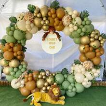 118Pcs Jungle Balloon Arch Kit, For Wild One 1st Birthday Party Decoration, Boys Girls Kids Baby Shower Gender Reveal Wedding Birthday Room Party Supplies, Green Brown Balloons With Animal Print And Palm Leaves - Avocado Green - View 7