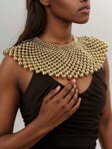 1 chiếc vòng cổ nữ bằng vàng đính hạt hình quạt khoét rỗng với họa tiết cá nhân hóa phóng đại, chất lượng cao và tuyệt đẹp dành cho nữ, vòng cổ khăn quàng cổ, vòng cổ quyến rũ, vòng cổ to bản, thích hợp cho các bữa tiệc hàng ngày của phụ nữ, trang sức phương Tây dành cho nữ - Vàng - Xem 8