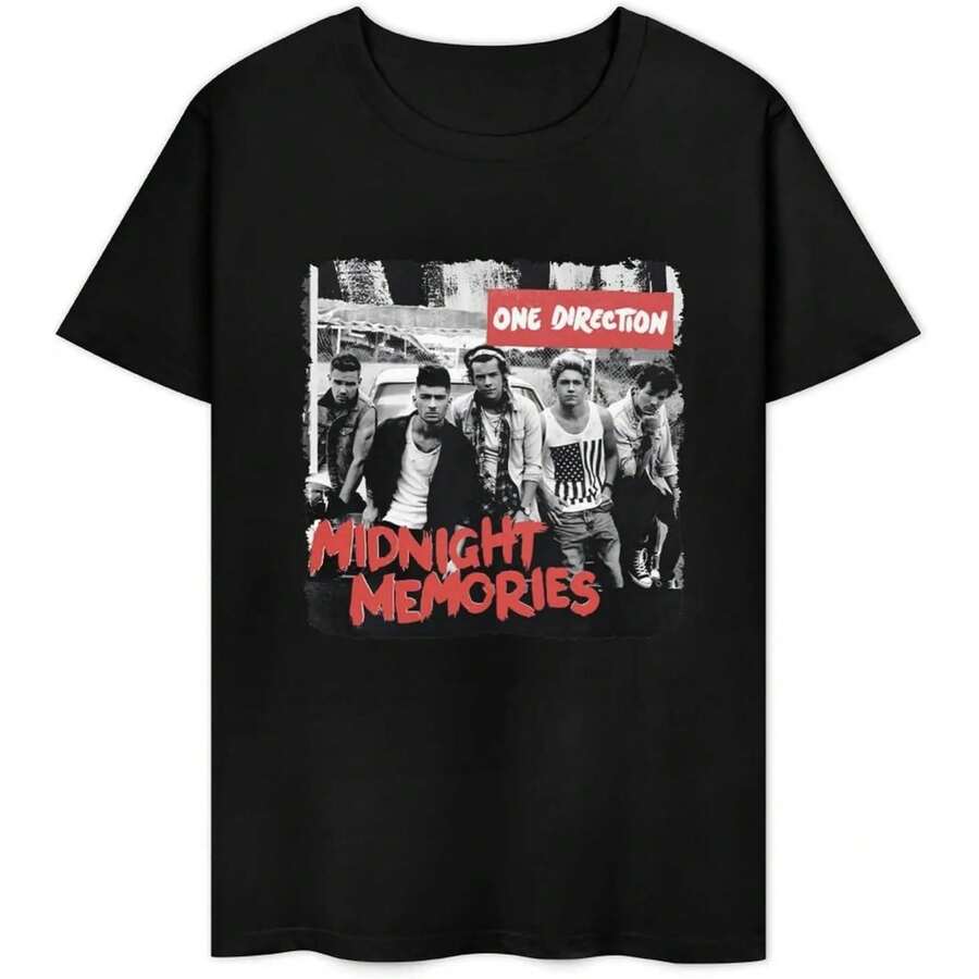 One Music Direction Band T Shirt Men's Casual Crew Neck Tee Daily Short Sleeve T-Shirts - 黑色 - 查看 1