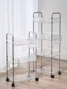 2/3/4 层带吊篮的滚动推车，透明多功能储物手推车，带手柄和轮子，移动收纳架，适用于办公室、浴室、厨房和客厅，非常适合零食、调味品、化妆品、书籍、食物、家居用品 - 透明 - 查看 2
