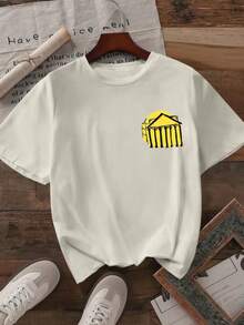 Tricou de damă din bumbac cu nervuri, stil universitar, primăvară-vară, sport nou pentru femei, tricou drapat la modă, moale și respirabil, cu mânecă scurtă, model colorat cu siluetă a arhitecturii emblematice a Romei, imprimat pe ambele părți