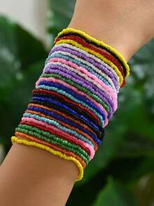 Set de 20 piezas Brazaletes elásticos apilables con cuentas de estilo bohemio y degradado de color para uso diario - Multicolor - Ver 9