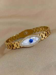 1pc Eye Stainless Steel Bracelet For Women Girls Stylish Turkish Eyes Bracelet Rhinestone Cuff Bangles Jewelry