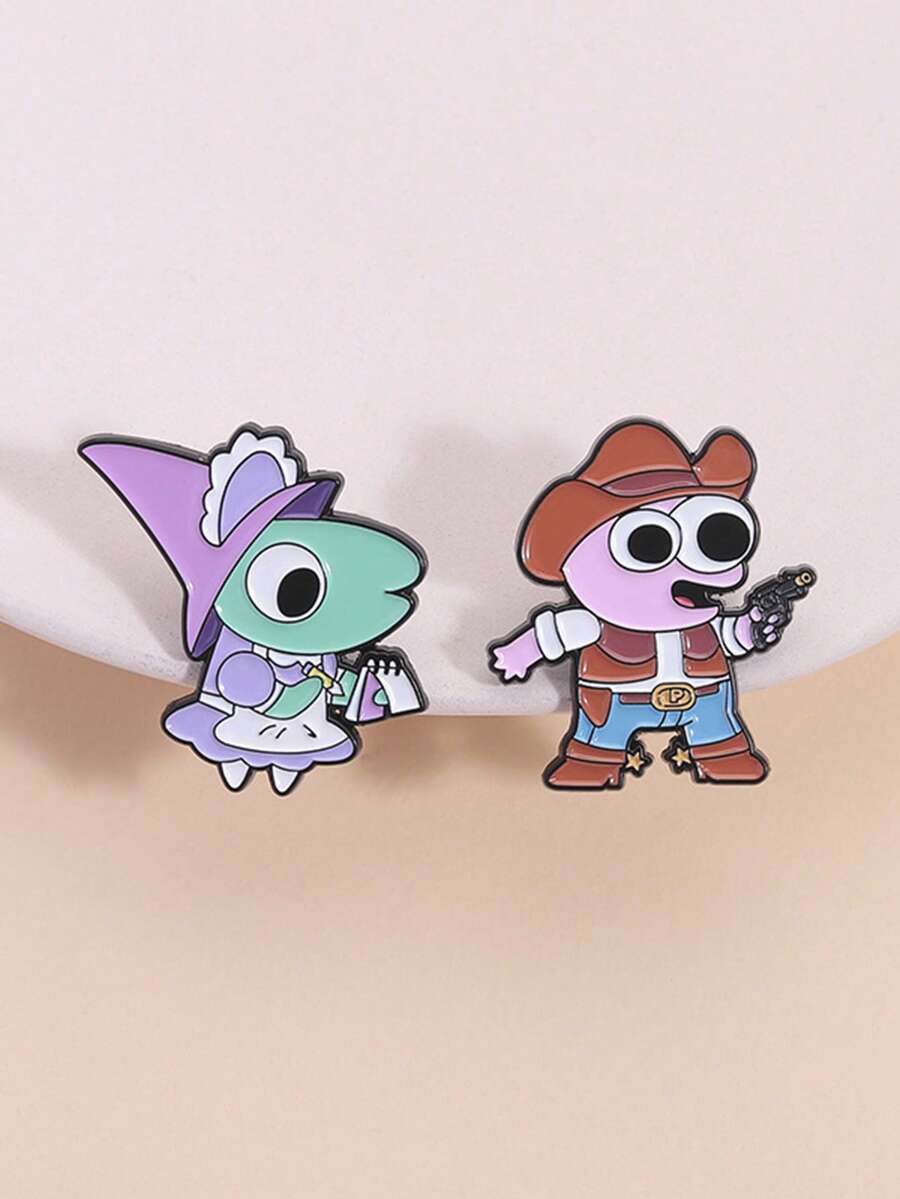 2 件可爱创意人物周边胸针，合金油滴徽章服装配饰包包装饰，趣味别针，别针徽章办公室配饰衬衫夹克珠宝圣诞节万圣节 - SF256 - 查看 1
