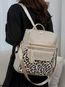 Rucsac anti-furt cu ciucuri și imprimeu leopard, poșetă pentru femei, geantă de zi la modă multifuncțională, geantă de călătorie ușoară cu mai multe buzunare, geantă de școală simplă cu capacitate mare, geantă de cărți convenabilă, pentru studenți, călătorii în vacanță, călătorii de afaceri, naveta zilnică, cumpărături, birou, întâlniri, activități în aer liber, cadou de ziua de naștere, cadou de sărbători, rucsacuri