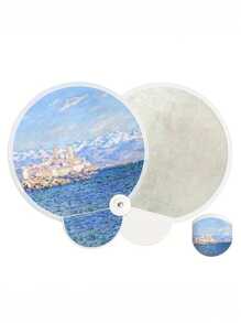 1pc,Oil Painting Floral Mini Foldable Fan - Elegant Portable Compact Lightweight Handheld Fan With Reflective Surface, Fabric Material & Botanical Art For Summer, Home Decor, Gift