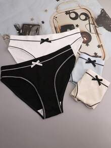 4 piezas de bragas triangulares deportivas sueltas y cómodas de seda de leche multicolor con lazo lindo para mujeres - Multicolor - Ver 3