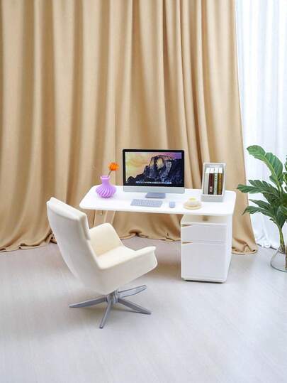 1 conjunto de mesa e cadeira em miniatura para casa de bonecas 1:12, experiência imersiva de escritório! Acessórios Micro Scene, transformam instantaneamente a mesa em um ambiente de trabalho requintado, mesa de escritório em miniatura para casa de bonecas, mesa de computador, modelo de cenário, brinquedo de faz de conta para crianças, teclado e mouse