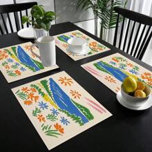 1/2/4/6 Set, Simple And Creative Watercolor Style Patterns, Bright Colors, Fashion, Minimalism, Linen Table Mat, Dining Table Decoration, Creative Printing, Washable Table Mat, Practical And Warm Desktop Decoration, Essential For Home And Kitchen, Suitable For Family Gatherings, Holiday Decoration, And Room Decoration.