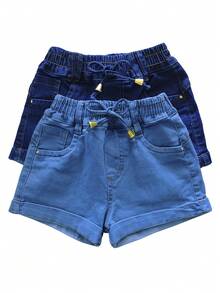 Kit 2 Elastic Jean Shorts For Women And Children Summer Lycra - 中等水洗藍 - 查看 9
