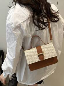 草编单肩包女2025夏季新款时尚纯色小号方形斜挎包