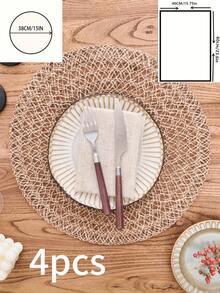 1/4/6/12 件波西米亚风亚麻编织圆形餐垫，适用于厨房、餐桌装饰，适合节日派对、生日、乡村户外用餐，四季皆宜