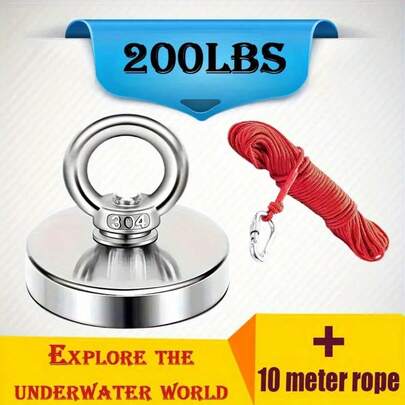 200 Lb Capacity 1.65 Inch Magnetic Fishing Line With 10m Length - Heavy Duty Iron Construction, Easy Wall Mount For Magnetic Treasure Hunting & Metal Recycling, Durable Decorative Magnet For Exploration Equipment, Treasure Hunting Gear, Robust Design, Easyinstall Feature