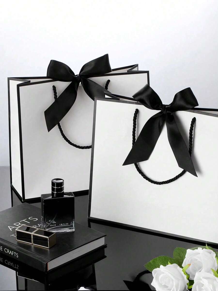 1/2/5 件 - 风景风格牛皮纸礼品袋、购物袋、手提袋、蝴蝶结装饰手提袋、黑色大容量纸袋、万圣节、感恩节、圣诞节、新年、婚礼、情人节、生日礼品袋、简约纯色购物袋、小型企业用品、最便宜的商品、圣诞派对、春夏婚礼、婚礼季、圣诞礼品袋珠宝礼品盒，适用于户外派对、节日派对