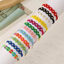 1 Set New Bohemian Mid-Section 5 Beads Floral Beaded Woven Bracelet For Women (Random Color)