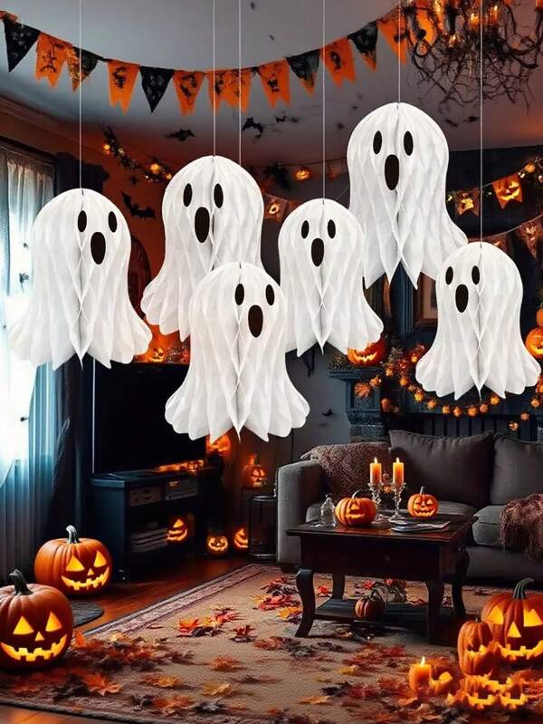 2pcs Lightweight Paper Honeycomb Ghost Hanging Decorations For Halloween,Ghostly Silhouette Design With 3 Different Sizes,Easy Hangable Ornament For Home, Haunted House, Or Day Of The Dead,For Indoor/Outdoor Use,Festive Home Accents,Halloween Parties, Home Outdoor Decoration,Mall Decor,Restaurant Decor,Ghost House Decor,Stage Decor,Store Atmosphere Decor,Spooky Party, Haunted House, Window, Table Centerpieces