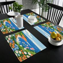 1/2/4/6 Set, Simple And Creative Watercolor Style Patterns, Bright Colors, Fashion, Minimalism, Linen Table Mat, Dining Table Decoration, Creative Printing, Washable Table Mat, Practical And Warm Desktop Decoration, Essential For Home And Kitchen, Suitable For Family Gatherings, Holiday Decoration, And Room Decoration.