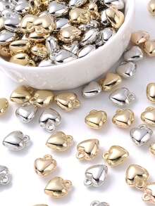 60pcs Puffy Heart Charm Tiny Love Pendant CCB Plastic Pendants 1.6mm Small Hole Heart Charms Golden Dangle Pendants For Valentine Gifts DIY Jewelry Making Kit Necklace Bracelet - Love Pendant - View 8