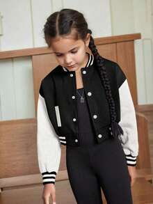 1pc Girls & Teens' Raglan Color Block Casual Baseball Jacket, Fashionable & Versatile For Autumn/Winter