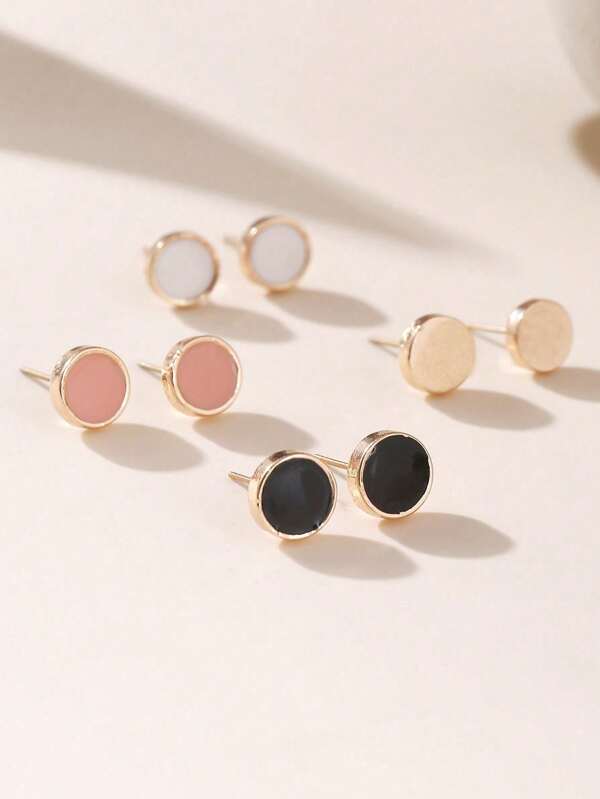 8pcs Simple Geometric Round Earrings Set, Casual And Versatile Style Suitable For Women's Daily Wear