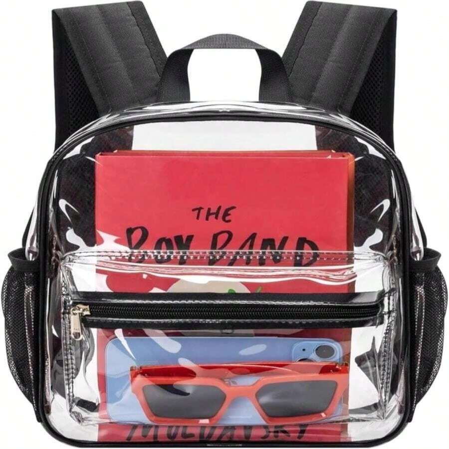 MAY TREE Clear Backpack For Stadium Events, 12x11x5 Inches Small Clear Backpack For Concert Festival Sports Outdoor - Pink