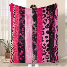 Ultra-Soft Cheetah Pink Flannel Throw Blanket - Versatile & Warm For Bed, Sofa, Car Travel | Machine Washable, All-Season Comfort, HKStorage - 彩色 - 查看 3