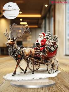 1 pezzo di decorazione piatta in acrilico 2D di Babbo Natale che tira la slitta delle renne - (20cm/7,87 pollici) adatta per casa, regalo di compleanno, ufficio, camera, attraccapanni, decorazione soggiorno, durevole e impermeabile - il regalo migliore per amici e famiglia