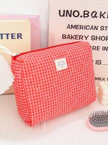 Juego de bolsas organizadoras de gran capacidad para el hogar con cremallera, bolsa de tocador portátil y con asa, bolsa de almacenamiento de cosméticos con diseño acolchado y de cuadrícula clásica en color rojo, bolsa cuadrada pequeña para almacenar toallas sanitarias, bolsa de maquillaje multifuncional para el hogar con asa, regalos para el Día de San Valentín, Navidad, Acción de Gracias, suministros para damas de honor y bodas