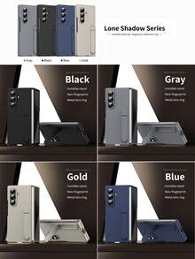 Hadaasi 1pc Multi-Color Vertical Stand Foldable Screen Metal Lens Ring Skin-Friendly Matte Business Minimalist Unisex Adjustable Stand Front Frame + Back Cover 2-In-1 Flip Case For Samsung Galaxy Z Fold 7/ Z Fold 6/Z Fold 5/Z Fold 4/Z Fold3 - Multicolor - View 4