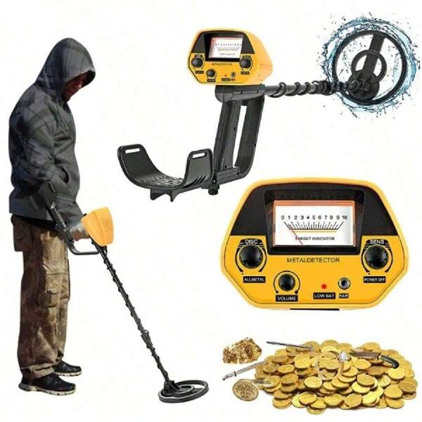 Detector De Metales Profesional Impermeable Para Adultos, Color Dorado, Peso Ligero, Equipado Con Pantalla Lcd, Modos Precisos Y De Disco Para Todos Los Metales