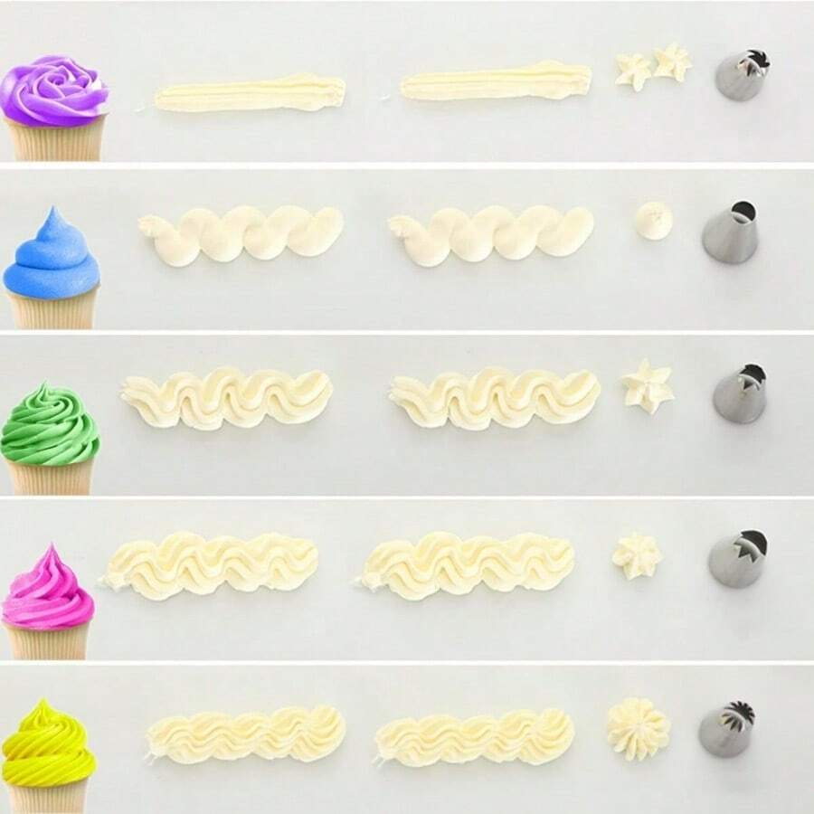 5-Piece Best Choice For Baking! 5-Piece Cake Decorating Nozzle Set, 430 Stainless Steel With PP Bag, Seamless Welding And Sanding Process, Not Easy To Rust, Efficient Adaptation To The High-Frequency Use Needs Of Cake Shops And Milk Tea Shops! - 銀色 - 查看 1