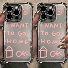 Quiero ir a casa diseño de patrón de idioma funda de teléfono para 16 15 14 13 12 11 Pro X XR XSMAX 8 Plus, funda trasera transparente suave a prueba de golpes - Colores mixtos - Ver 7