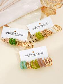 48 chiếc/bộ - Bộ 12 chiếc/bộ hoa tai nhựa hình chữ C sáng tạo cổ điển nhiều màu cho nữ, quà tặng cho phụ nữ vào ngày sinh nhật, kỳ nghỉ, tiệc tùng, phù hợp hàng ngày, đa năng - Nhiều màu - Xem 8