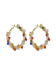 Colorblock Summer ~ Multicolor Pearl Wrapped Ear Clip, Unique Design Exaggerated Earrings, Colorful Dopamine Ear Decorations For Women