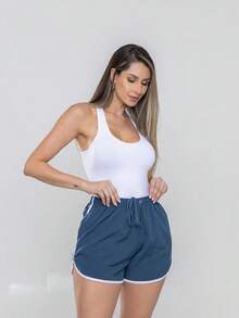 Women's Shorts With Pocket - Loose Beach Gym Spandex - Màu xanh hải quân - Xem 3