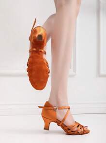 女士时尚新款棕色鞋 女式高跟鞋 5厘米中跟 棕色凉鞋 砖底扣 拉丁舞鞋 夏季凉鞋 居家运动鞋 表演舞蹈鞋 萨尔萨舞鞋 舒适柔软轻便